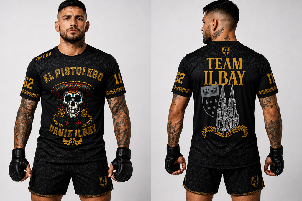 El Pistolero Fight Shirt – Studio Shot Vorder- und Rückseite
